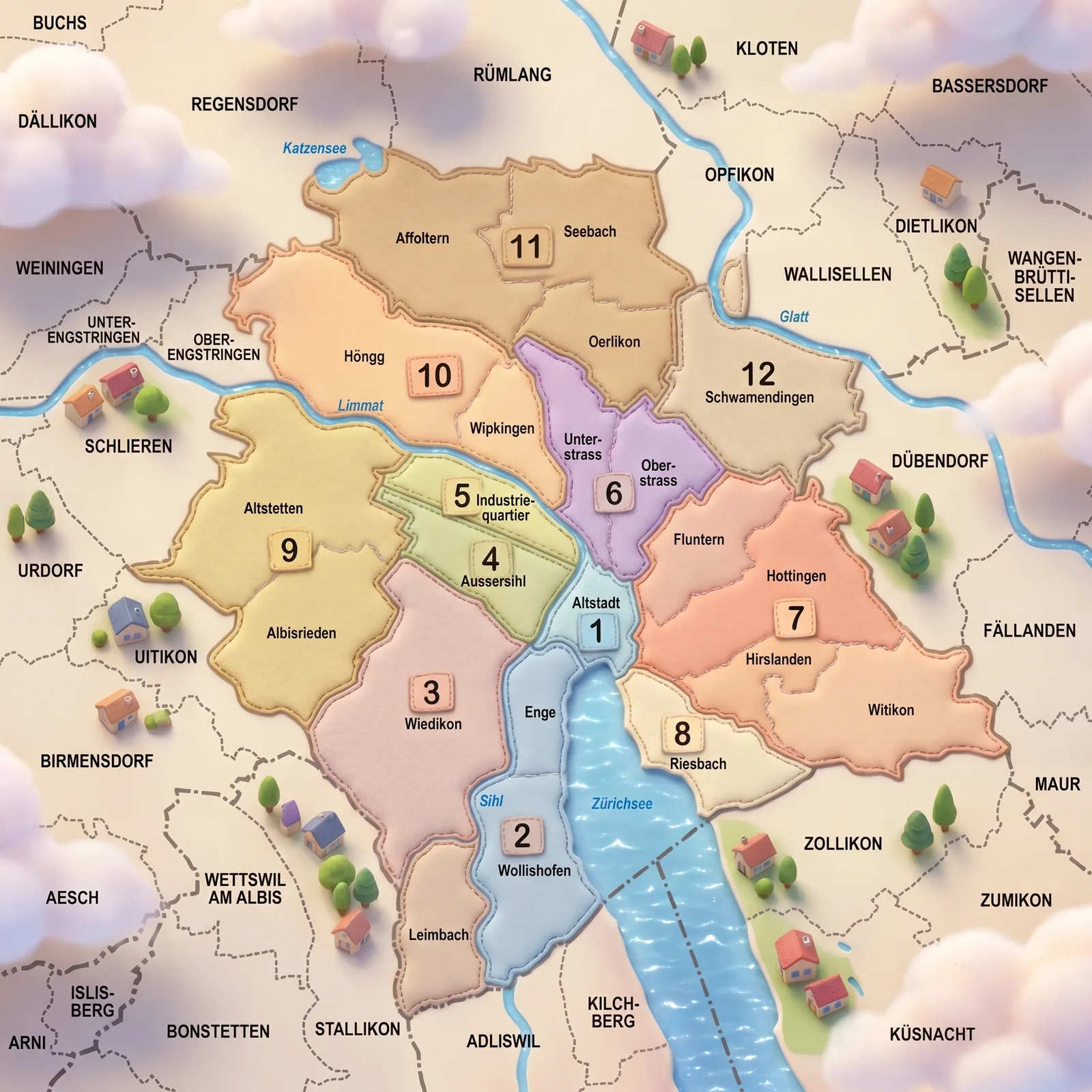 Karte der Zürcher Quartiere